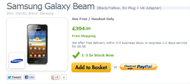 Projektör donanımlı Samsung Galaxy Beam, İngiltere pazarına giriş yaptı