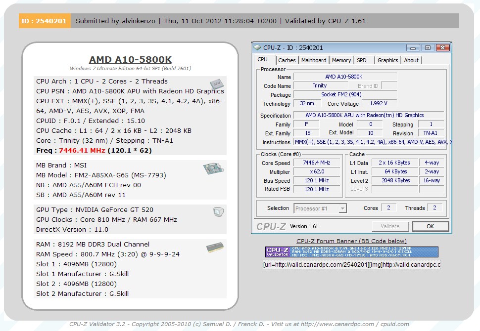 AMD'nin Fusion A10-5800K işlemcisi 7.44GHz'e hız aşırtıldı