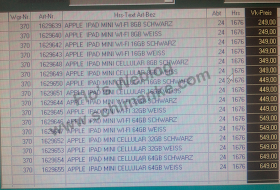 iPad Mini, Mediamarkt'ın dahili listelerinde görüntülendi