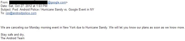 Google, Sandy Kasırgası sebebiyle 29 Ekim'deki New York etkinliğini erteledi