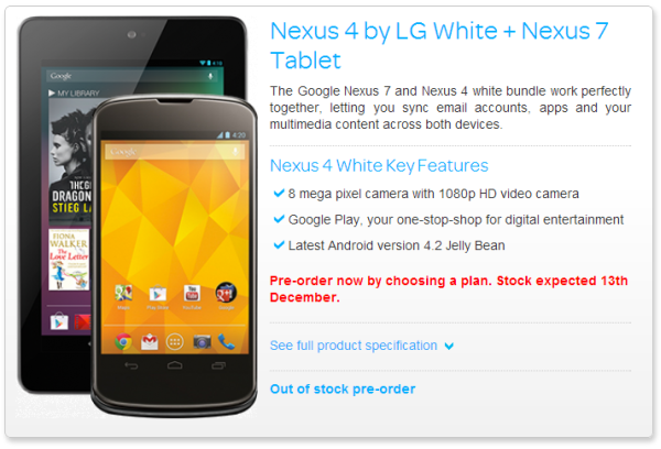 Beyaz renkli Nexus 4, 13 Aralık'ta İngiltere'ye geliyor