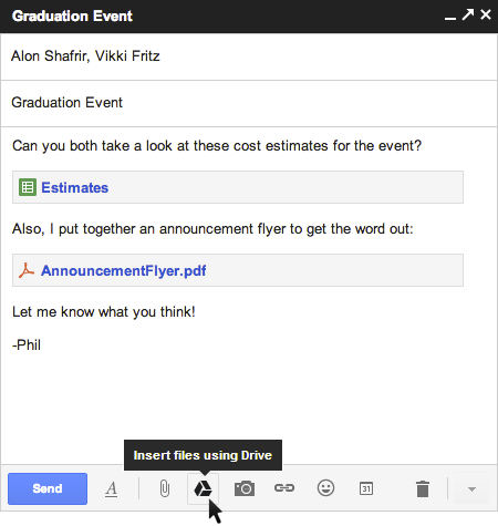 Gmail ile eposta oluştururken artık doğrudan Drive dosyaları eklemek mümkün