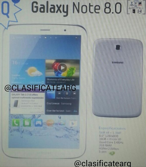 Samsung Galaxy Note 8.0'a ait olduğu öne sürülen görsel sızdırıldı