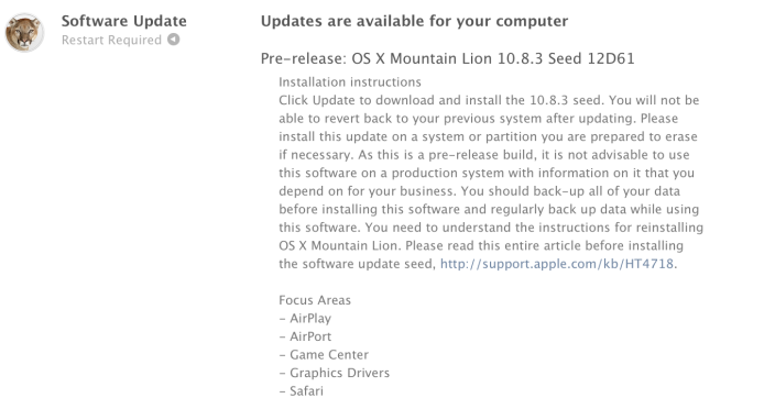 Apple, OS X 10.8.3'ün yeni bir derlemesini yayınladı