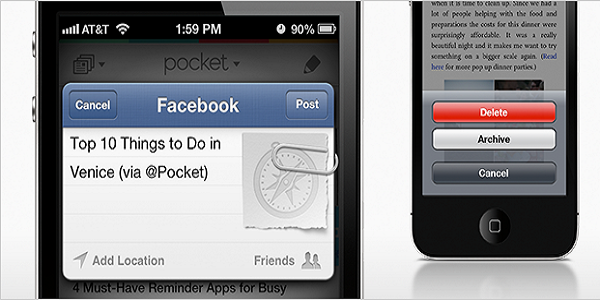 iOS için Pocket, yerleşik Facebook paylaşım desteği ile güncellendi