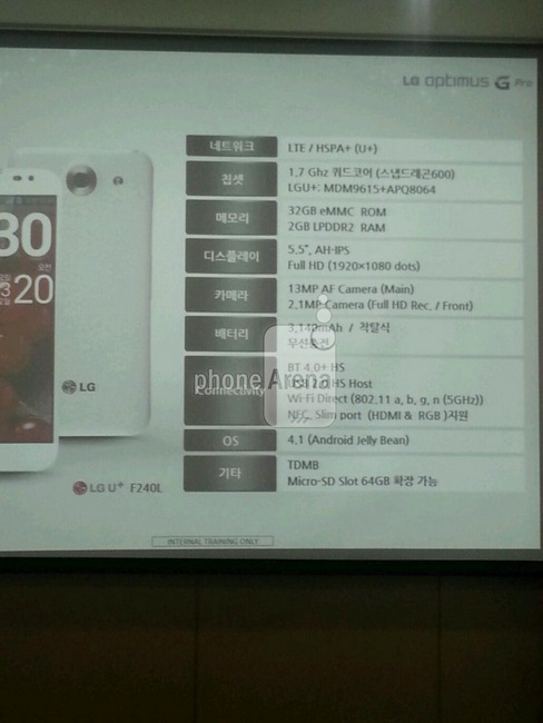 5.5-inç Full HD ekranlı LG Optimus G Pro'nun detayları sızdırıldı