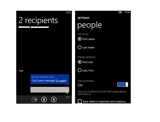 Windows Phone 8 üzerinde bir metin mesajlaşma hatası ortaya çıktı