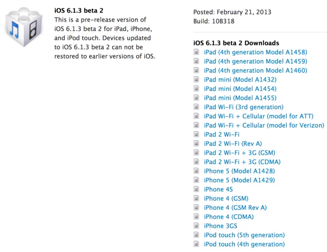 Apple, iOS 6.1.3'ün ikinci derlemesini yayınladı