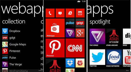 Web tabanlı uygulamalar sunan WebApps, Windows Phone 8 için yayınlandı