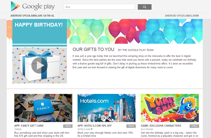 Google Play, 1.yaşını indirim kampanyasıyla kutluyor