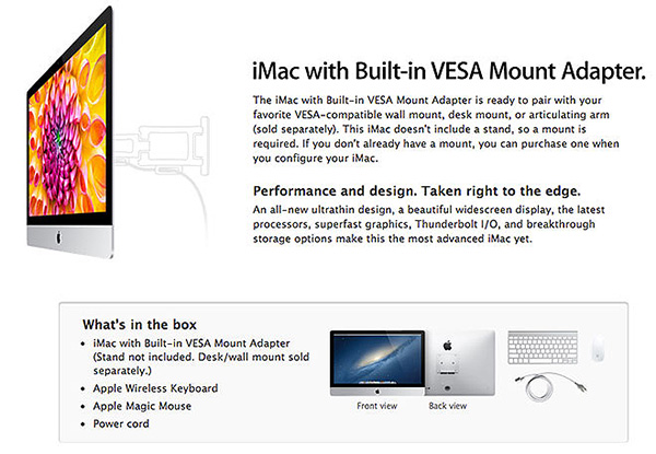 Apple, dahili Vesa bağlantı aparatına sahip yeni iMac satın alma seçenekleri oluşturdu