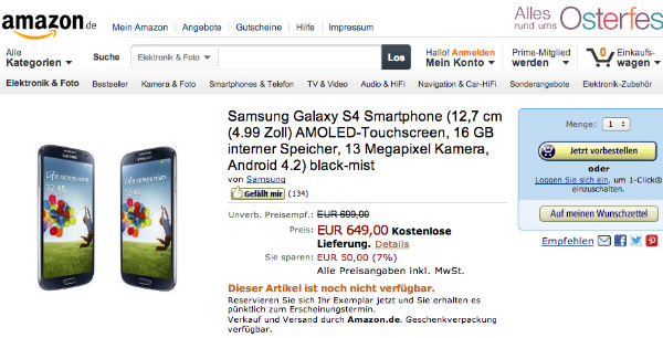 Galaxy S4 LTE için Almanya ön sipariş fiyatı belli oldu