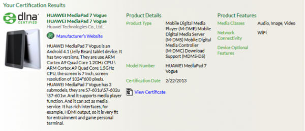 Huawei'nin MediaPad 7 Vogue tablet modeline ait özellikler internete sızdı