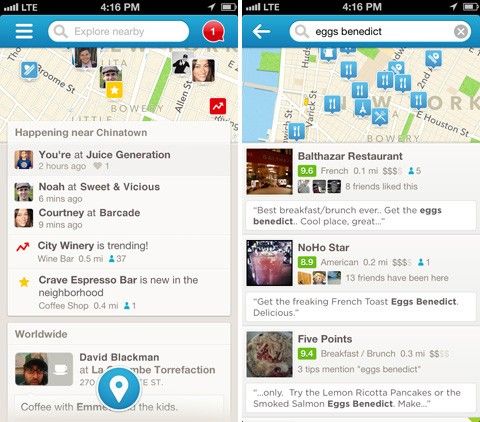 3.5 milyar check-in'i geride bırakan Foursquare, 6. sürümüne güncellendi