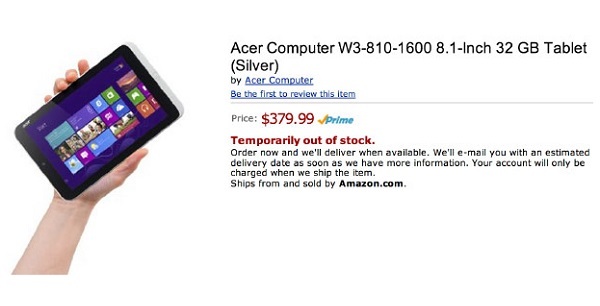 8 inçlik Acer Iconia W3, Amazon'da satışa sunuldu
