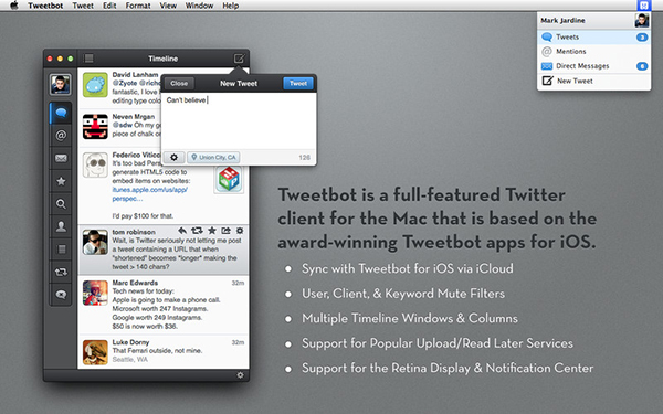 TweetBot, Mac sistemler için 1.3 sürümüne güncellendi