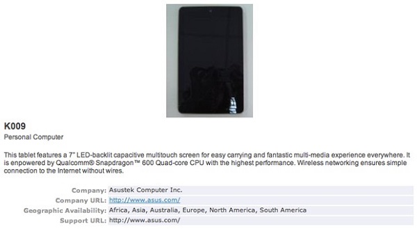 K009 model numaralı bir Asus tablet Bluetooth sertifikasında ortaya çıktı