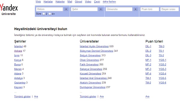 Yandex, tercih yapacak öğrencilere yönelik üniversite rehberini güncelledi