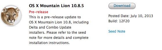 OS X 10.8.5'in yeni derlemesi (12F20) yayınlandı
