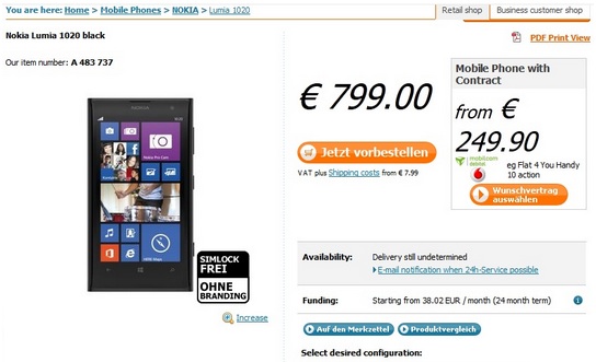 Lumia 1020 Almanya'da ön siparişe başladı