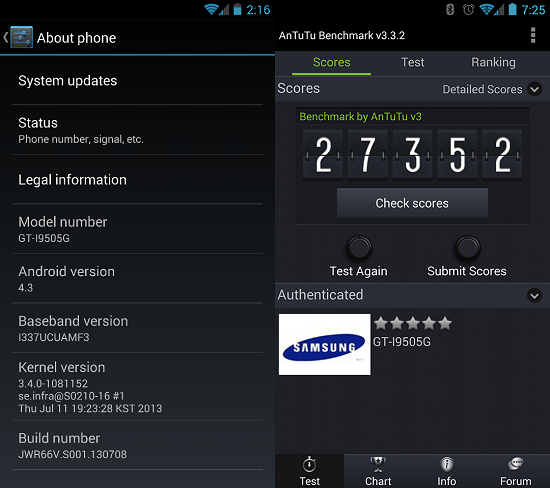 Android 4.3’lü Galaxy S4 Google Edition, AnTuTu skorlarında ortaya çıktı