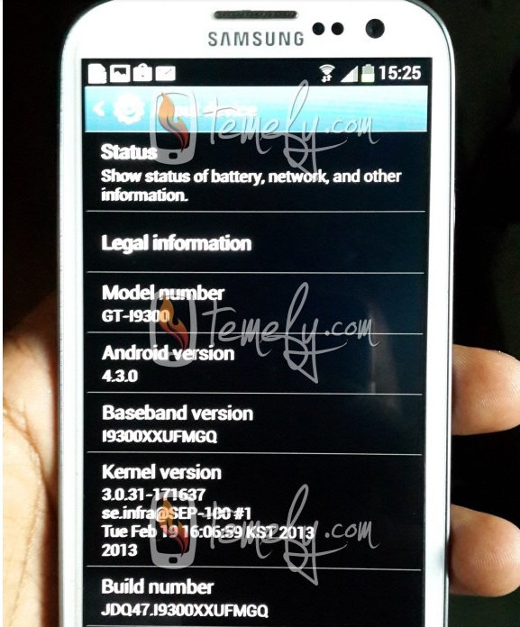 Android 4.3 test sürümü üzerinde çalışan bir Galaxy S3 modeli internete sızdı