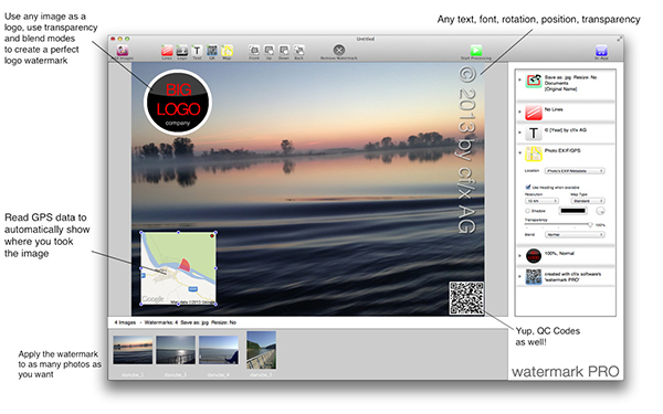 Watermark Pro, fotoğraflar üzerine birçok farklı veri ya da objeyi kolayca ekleyebiliyor