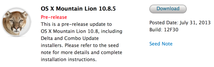 OS X 10.8.5'in 7.derlemesi yayınlandı