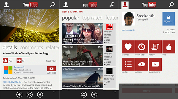 Microsoft ile Google işbirliğinde geliştirilen YouTube uygulaması Windows Phone 8 için yayınladı