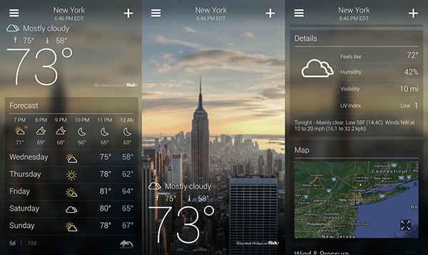 Yahoo hava durumu uygulaması, Android için tasarımsal olarak yenilendi
