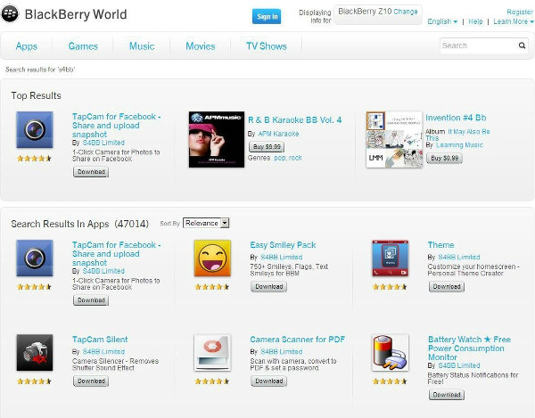 BlackBerry World uygulamalarının yarısı iki geliştiriciden geliyor