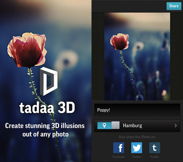 iOS uyumlu yeni uygulaması Tadaa 3D, üç boyutlu fotoğraflar oluşturabiliyor
