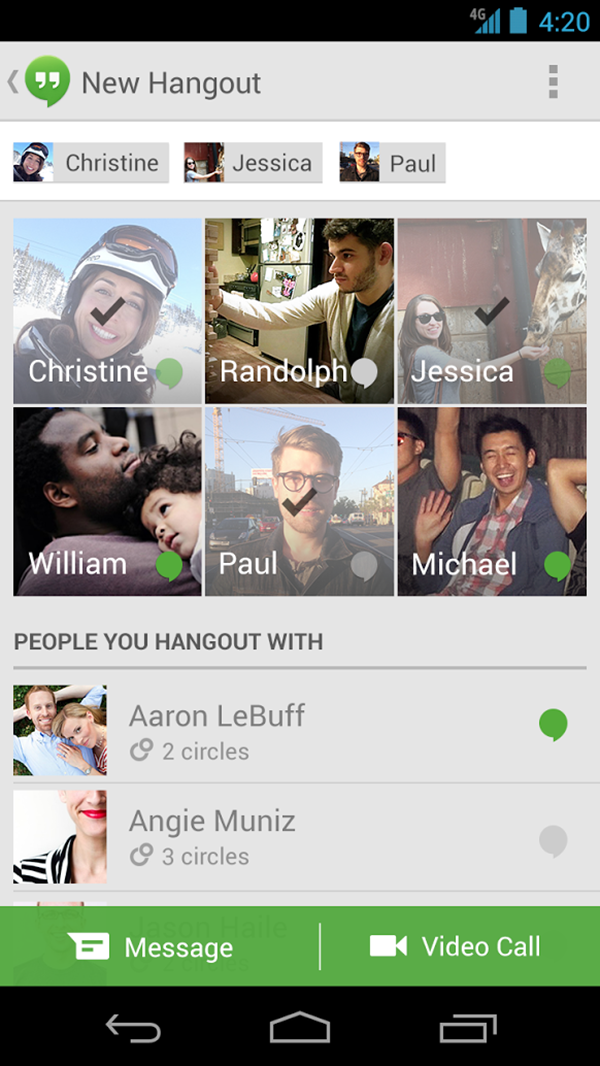 Google Hangouts, yeni Android sürümüyle durum göstergelerine kavuştu