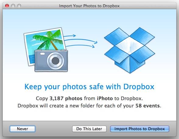 Mac için Dropbox güncellendi: iPhoto'dan Otomatik Aktarım, Otomatik Ekran Görüntüsü Alıcı