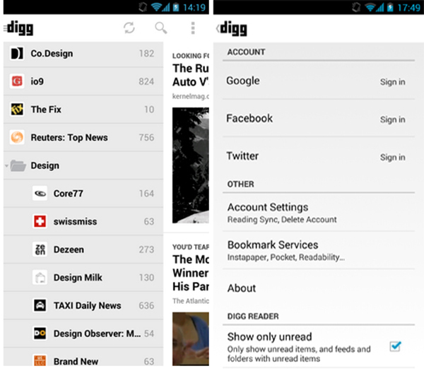 RSS okuma uygulaması Digg, artık sadece okunmayan öğeleri gösterebiliyor