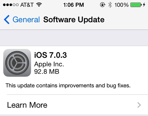 iOS 7.0.3 yayınlandı