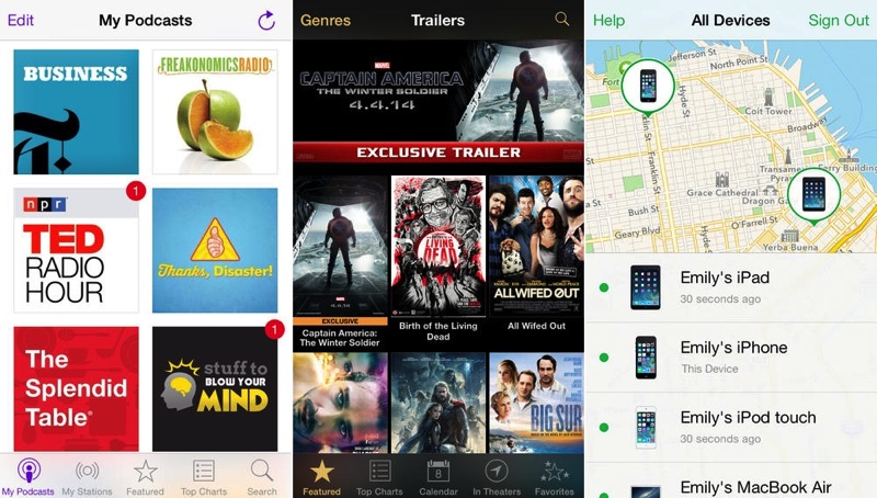 Podcast, Find My iPhone ve iTunes Movie Trailers, iOS 7 desteğiyle güncellendi