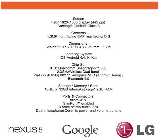 Nexus 5'in teknik özellik tablosu internete sızdı