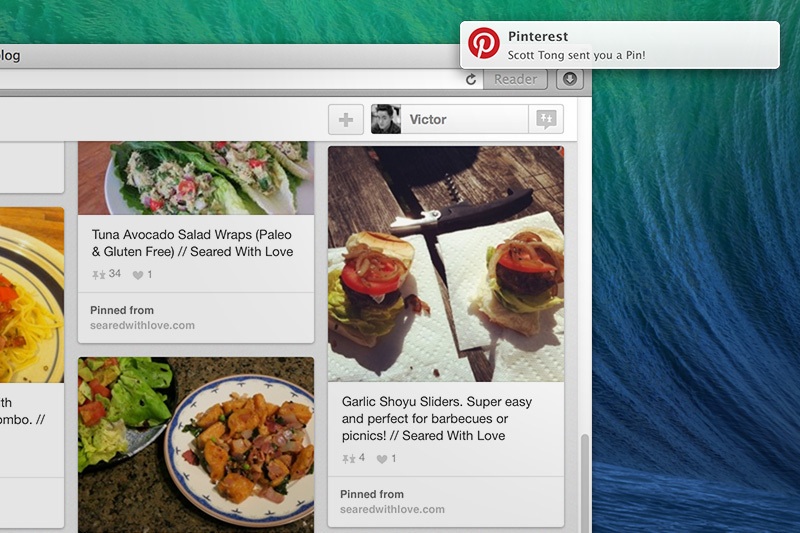 Pinterest, Mavericks Safari Bildirimleri'ne destek vermeye başlıyor