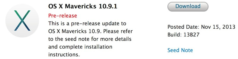 Apple, OS X 10.9.1'in ilk derlemesini yayınladı