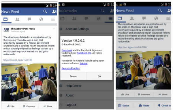 Facebook 4.0, Android'e yeni bir arayüz getiriyor
