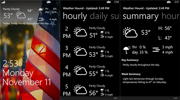 Sade tasarımıyla dikkat çeken yeni WP8 hava durumu uygulaması: Weather Hound