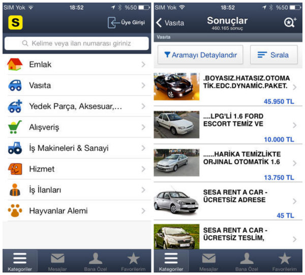 Sahibinden uygulaması iOS 7 için yenilendi