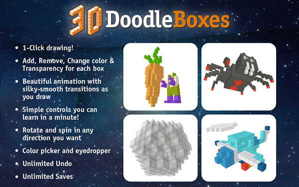 Mac uyumlu üç boyutlu tasarım uygulaması 3D Doodle Boxes artık ücretsiz