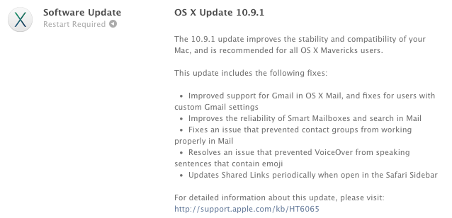 OS X 10.9.1 son kullanıcı için yayınlandı