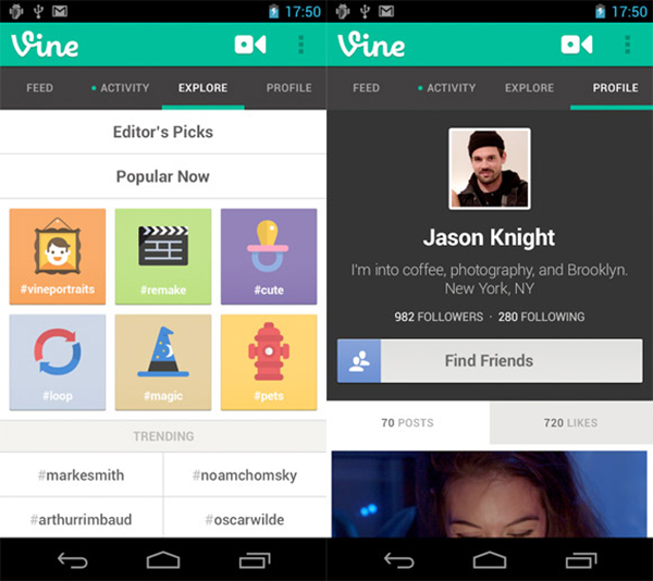 Vine, Gingerbread (Android 2.3) desteğine kavuştu