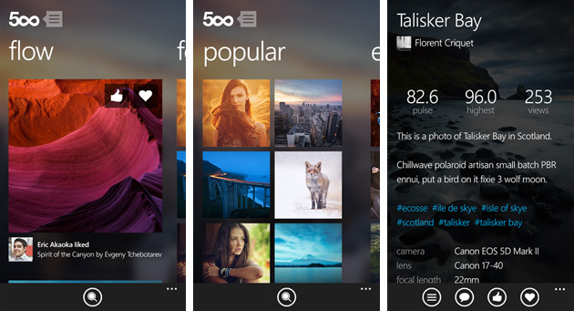 500px uygulaması nihayet Windows Phone mağazasında