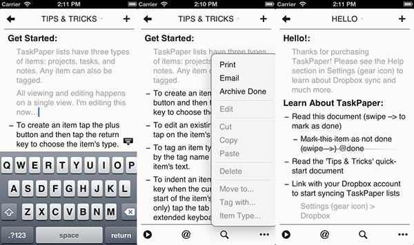 iOS uyumlu yapılacak listesi uygulaması TaskPaper artık ücretsiz
