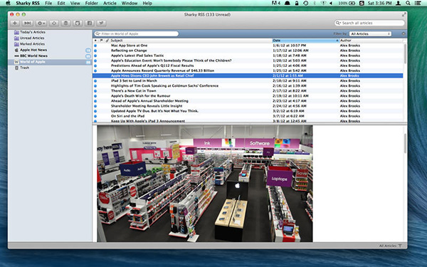 Mac uyumlu RSS uygulamalarından Sharky RSS artık ücretsiz