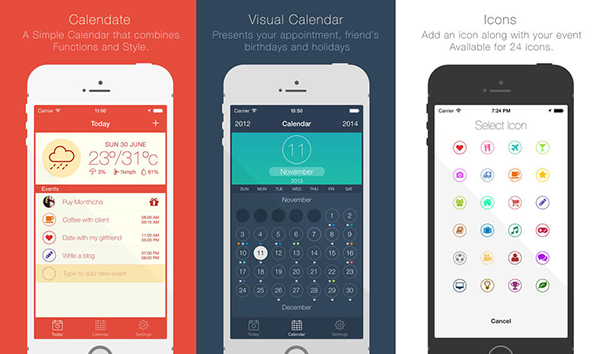 Sade tasarımlı iOS takvim uygulaması Calendate ücretsiz yapıldı